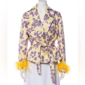 $390 Andreeeva Vanilla Jacquard Jacket No19 detachable feather cuffs XS